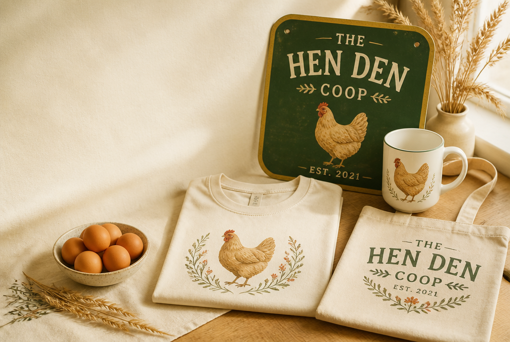 Personalized chicken coop sign with coop name and breed illustration