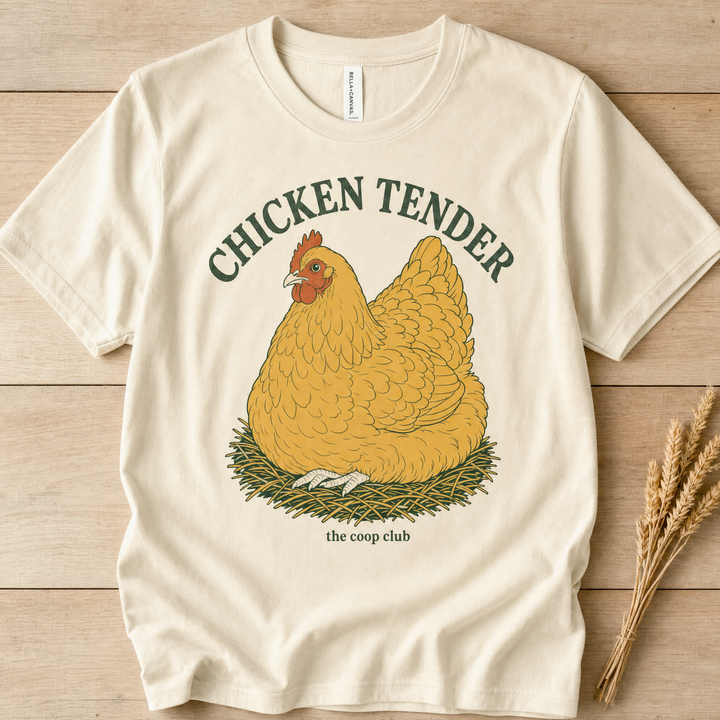 Chicken Tender cream cotton tee with Buff Orpington illustration