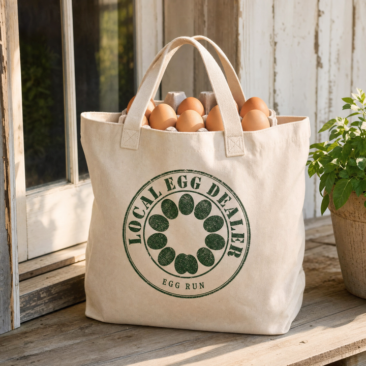 Egg Run natural canvas tote bag